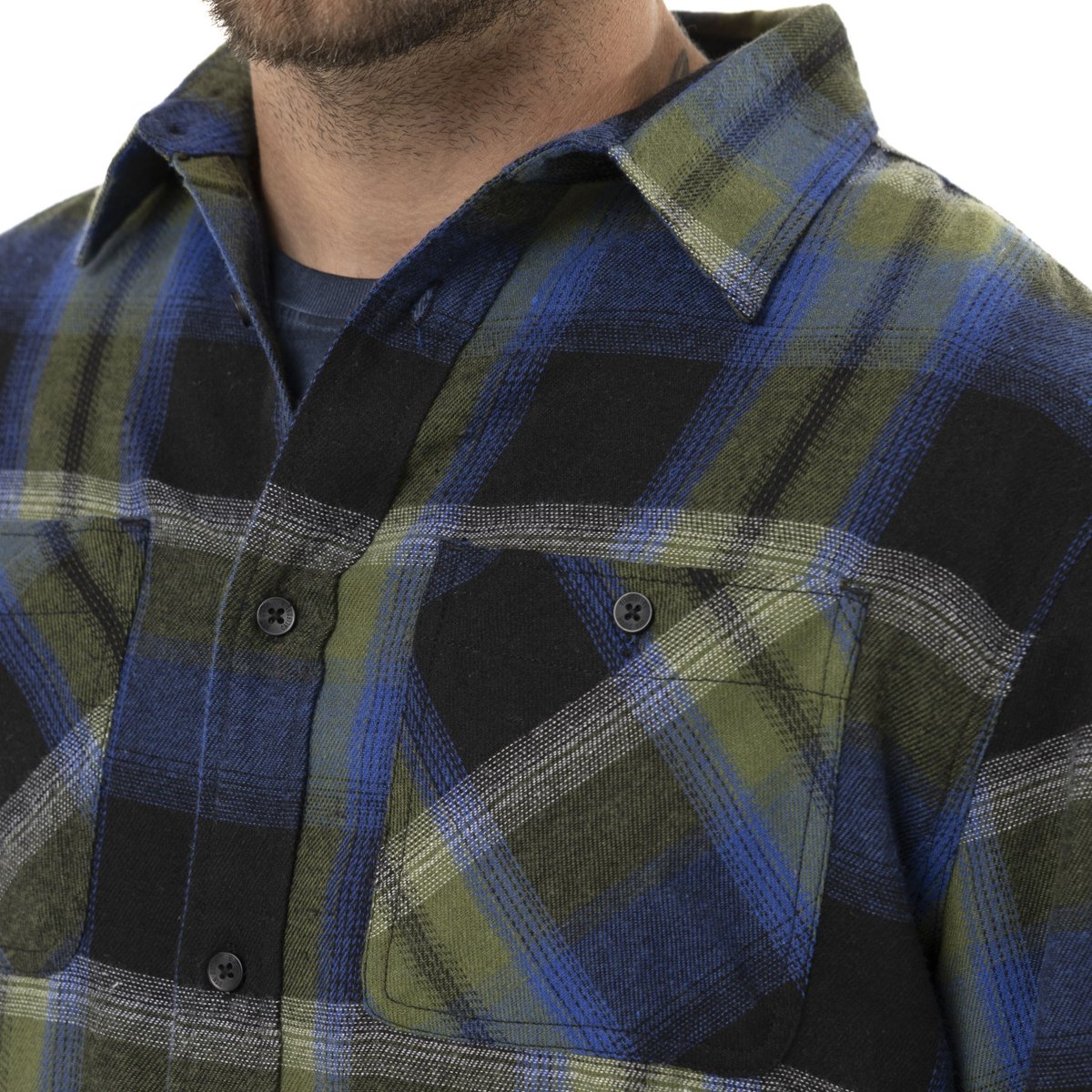 Surchemise bucheron structurée coton bleu/vert/bleu marine, VON DUTCH