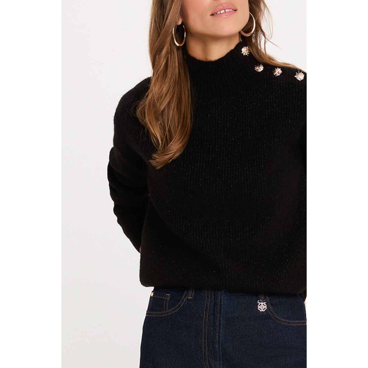 Pull col montant noir, MORGAN