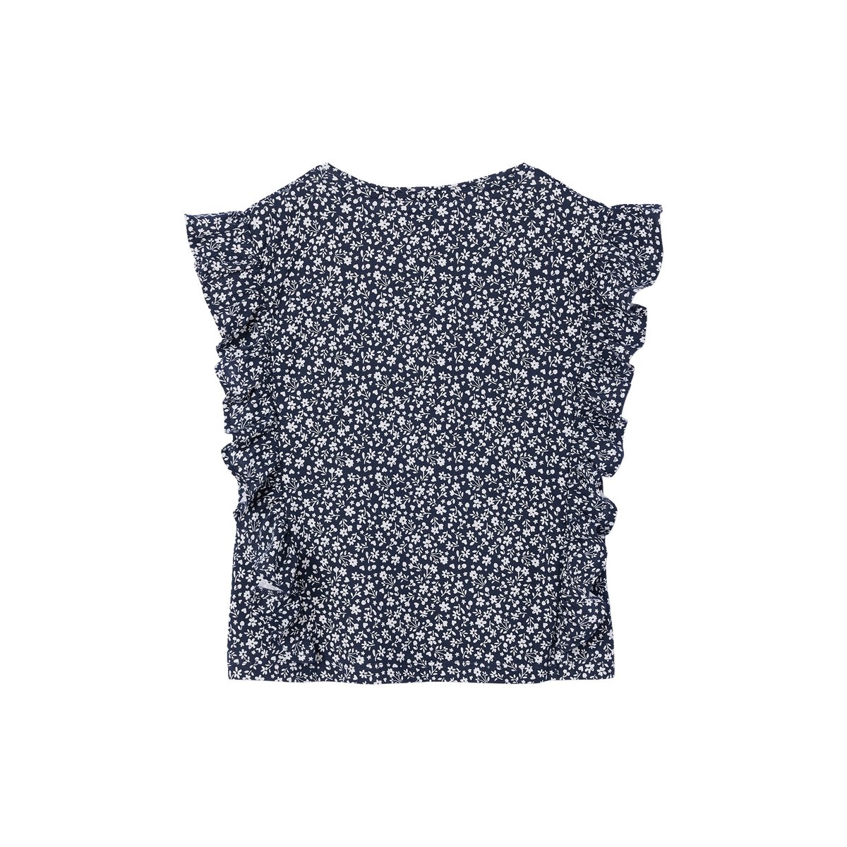 T-shirt manches courtes volants marine, VERTBAUDET