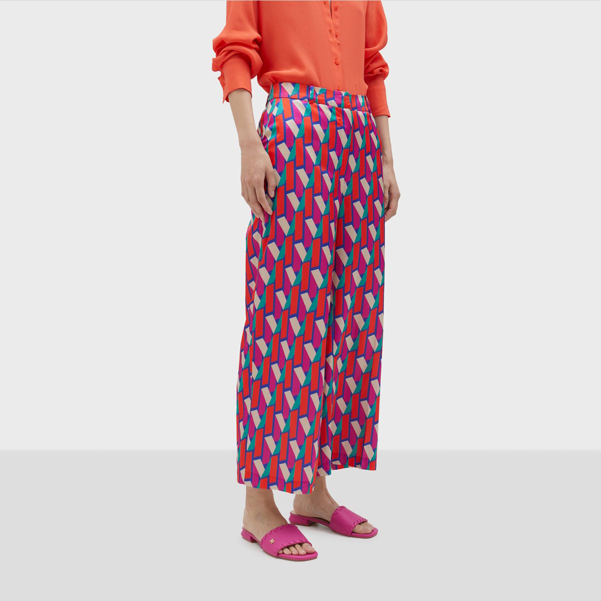 Pantalon large avec fermeture éclair et bouton sur le devant rose, LOLA CASADEMUNT