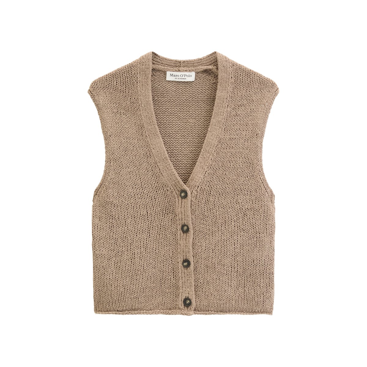 Cardigan sans manches slim en fil à bandelettes marron, MARC O'POLO