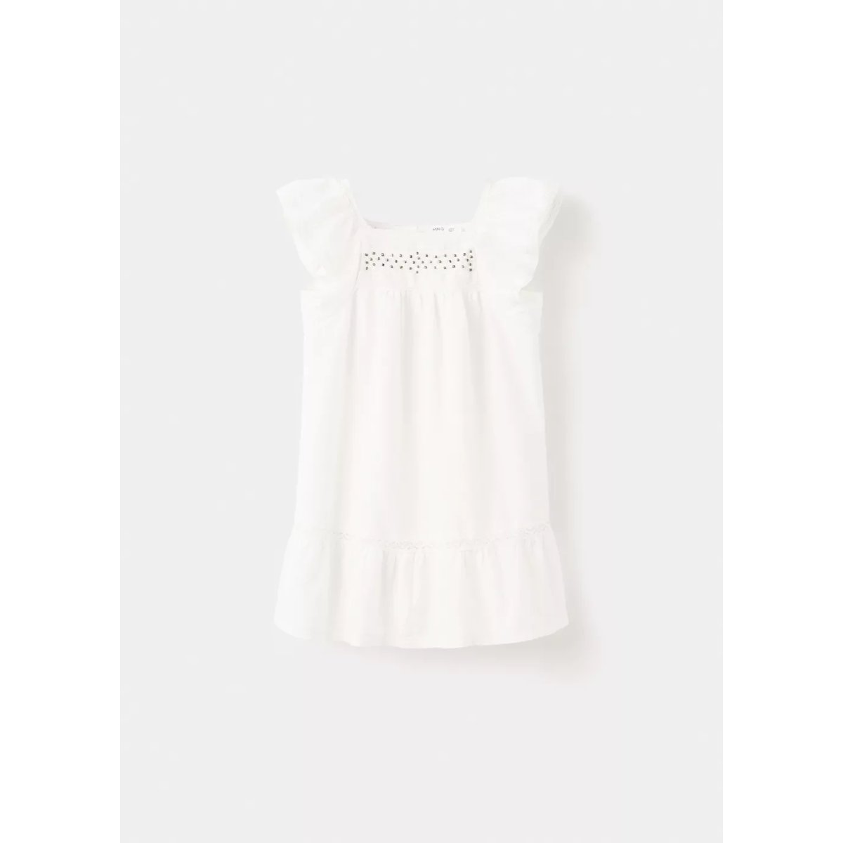 Robe en coton avec détail de perles blanc cassé, MANGO BABY
