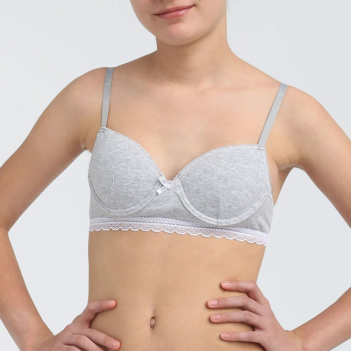Cotton Mix Padded Bra grey marl, DIM