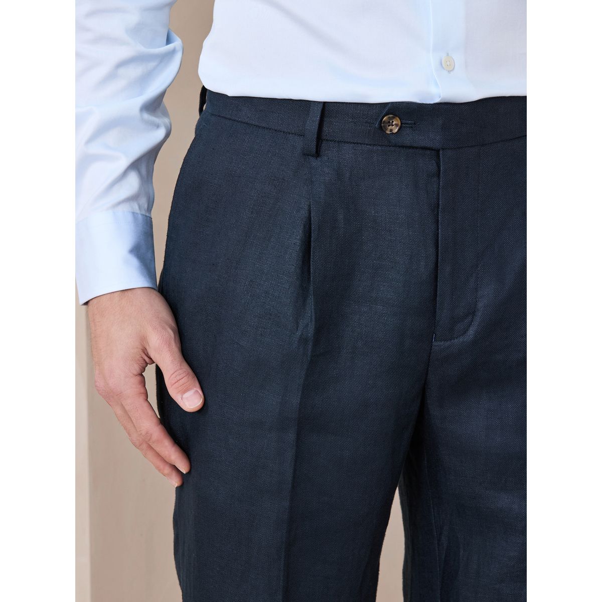 Pantalon de costume ajusté lin bleu, NEXT