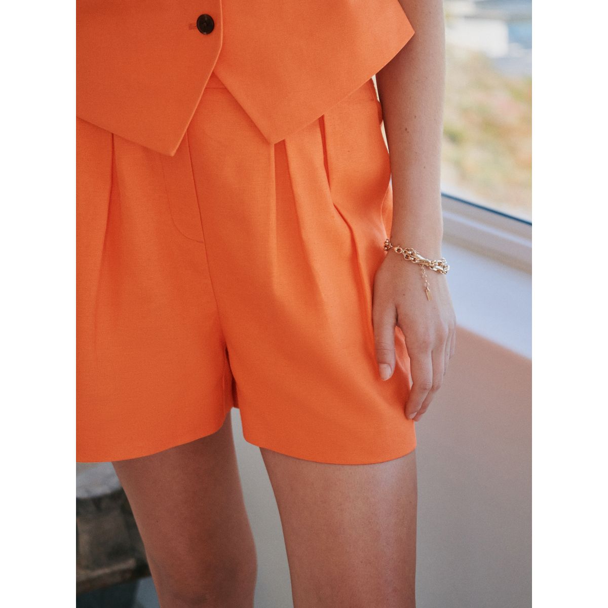 Short épais en lin orange, NEXT
