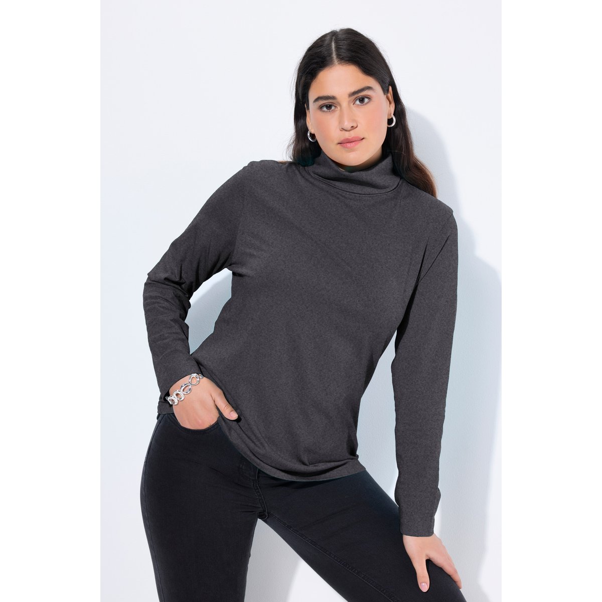 T-shirt coupe Slim Fit chiné anthracite, ULLA POPKEN