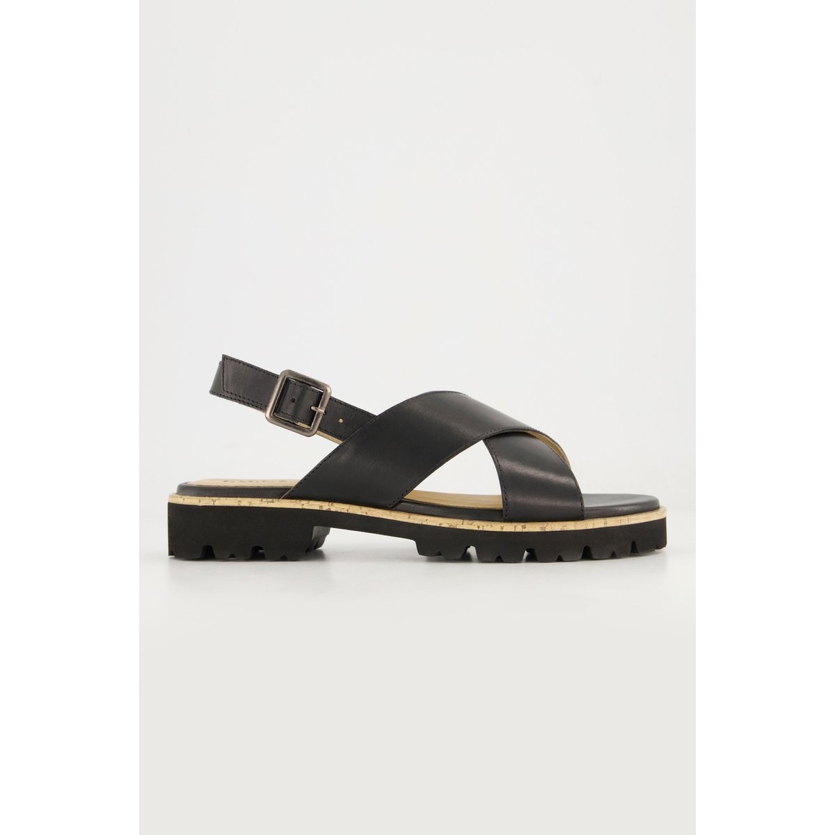 Sandales en cuir. Brides croisées - largeur H , pied large noir, ULLA POPKEN