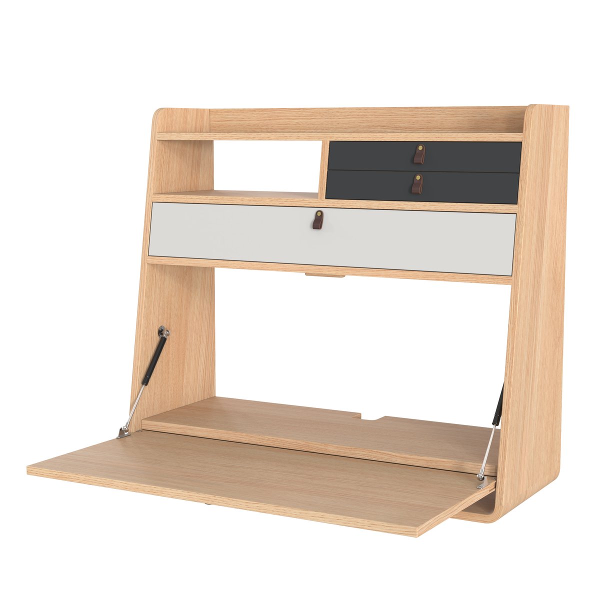 Bureau secrétaire mural en chêne 80 cm, GASTON gris ardoise, HARTO