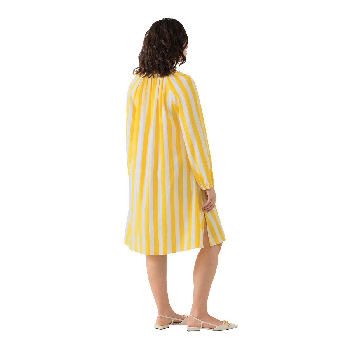 Robe trapèze à rayures et décolleté en V. citron, ULLA POPKEN