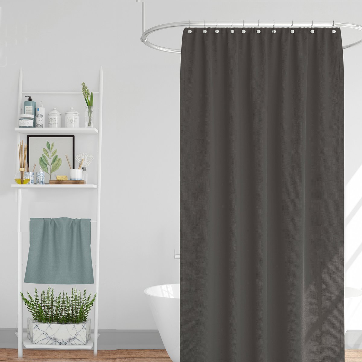 Rideau de douche classique tissu jacquard uni gris v019839, WADIGA