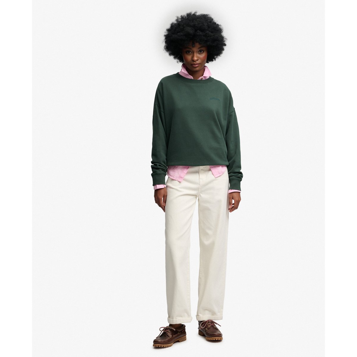 Sweatshirt Essential Logo Ras du Cou vert émail, SUPERDRY
