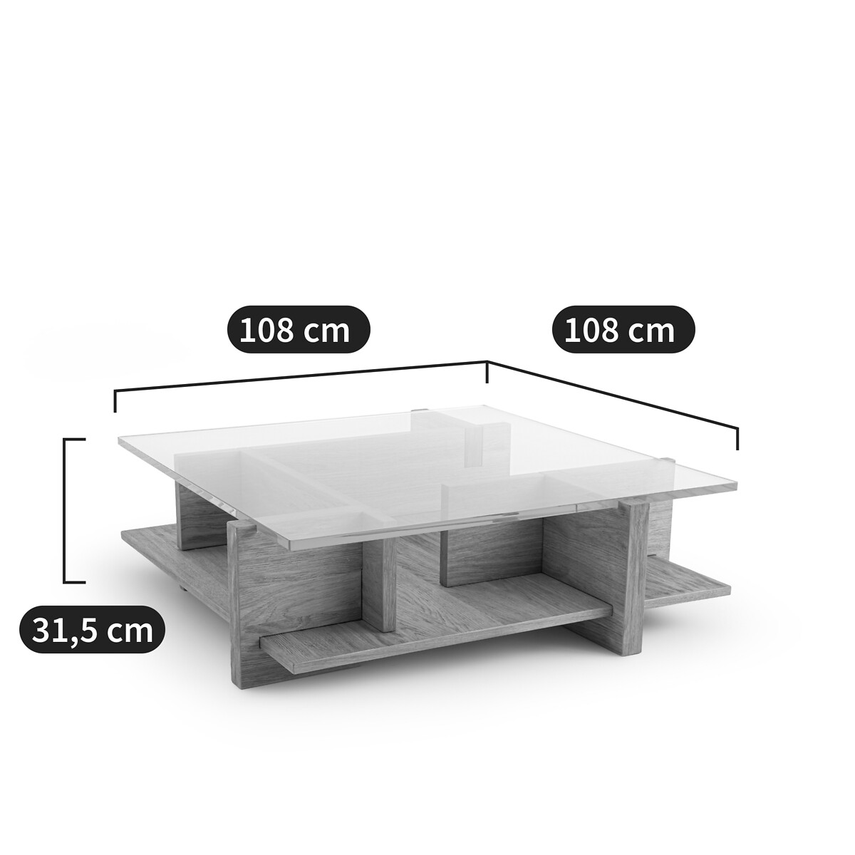 Table basse plaqué chêne sablé, verre trempé, Laby chêne naturel, AM.PM