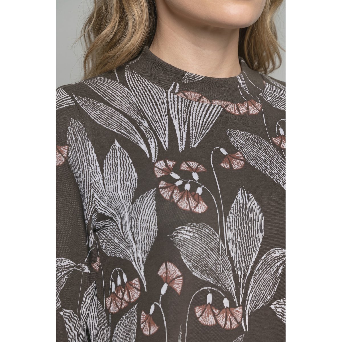 Sweat-shirt en coton bio, motif Jacquard noir marron, ULLA POPKEN