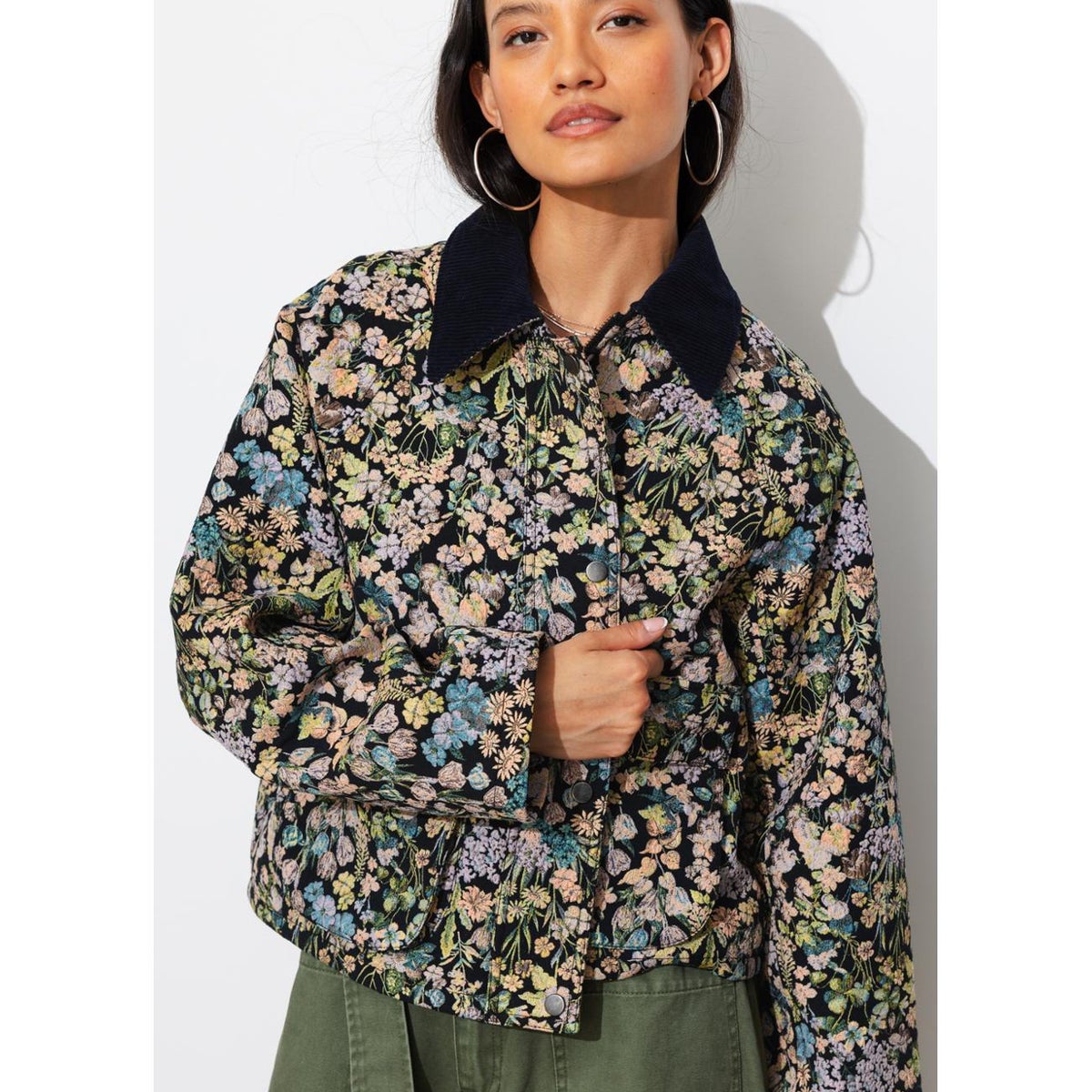 Veste courte jacquard fleurs imprimé multicolore, PROMOD