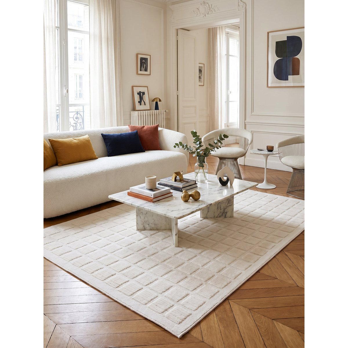Tapis effet 3D doux et élégant FACET beige sable, AFK LIVING