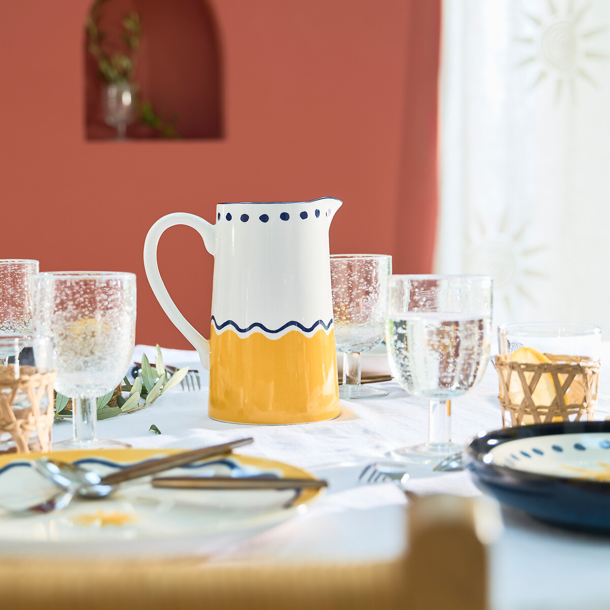 Olympe Patterned Earthenware Carafe yellow/blue, LA REDOUTE INTERIEURS