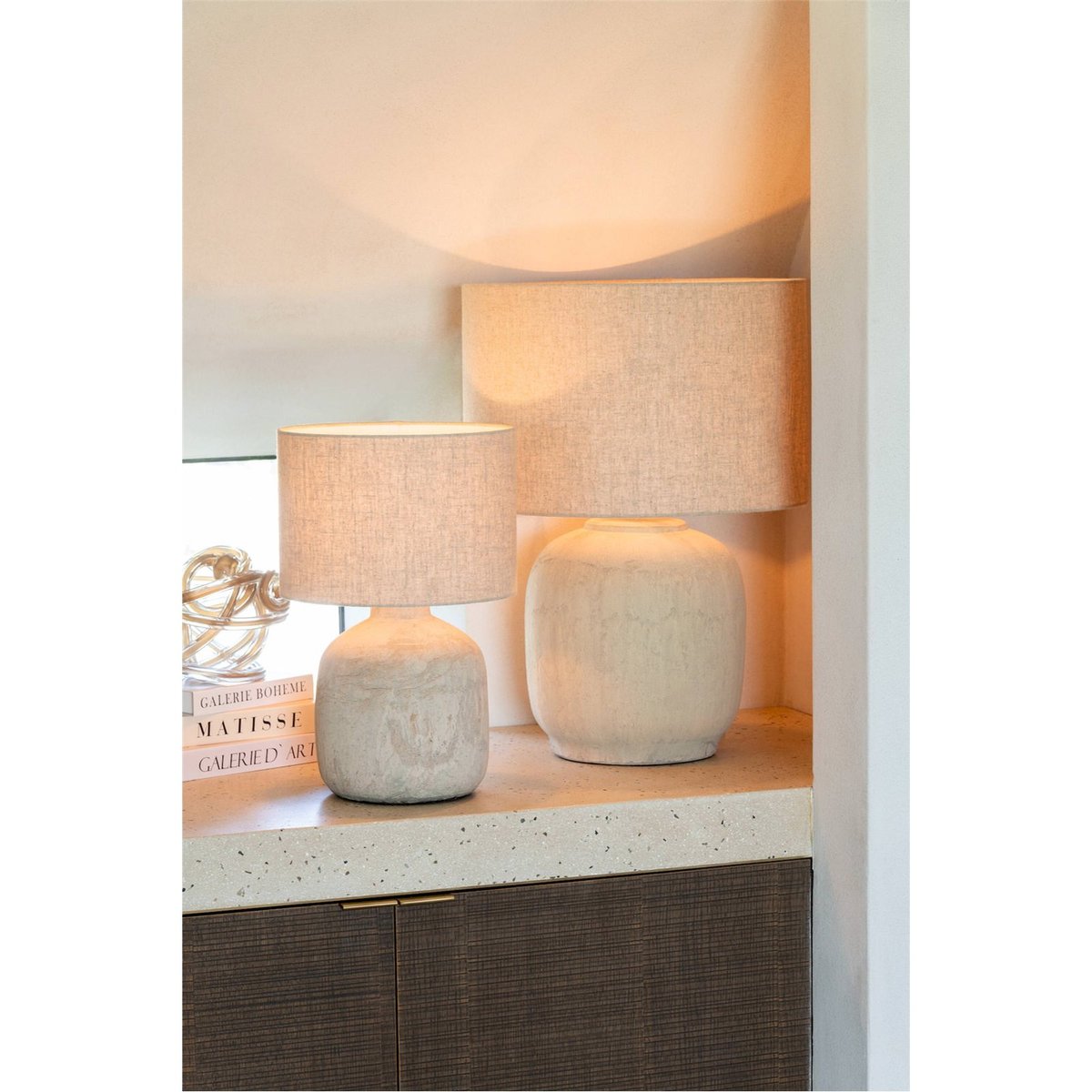 Lampe ronde en terre cuite pour salon beige naturel terre cuite, RECOLLECTION