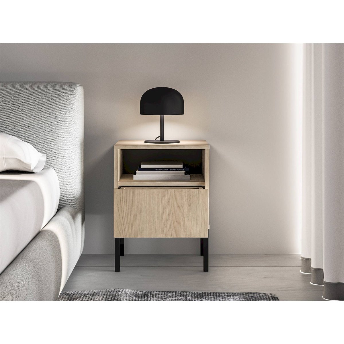 Table de chevet niche et tiroir collection BARNEE cachemire, RECOLLECTION
