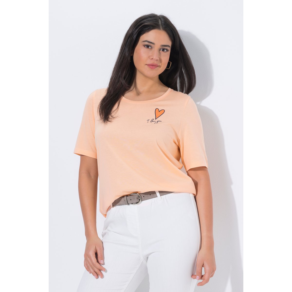 T-shirt motif cœur pêche, ULLA POPKEN
