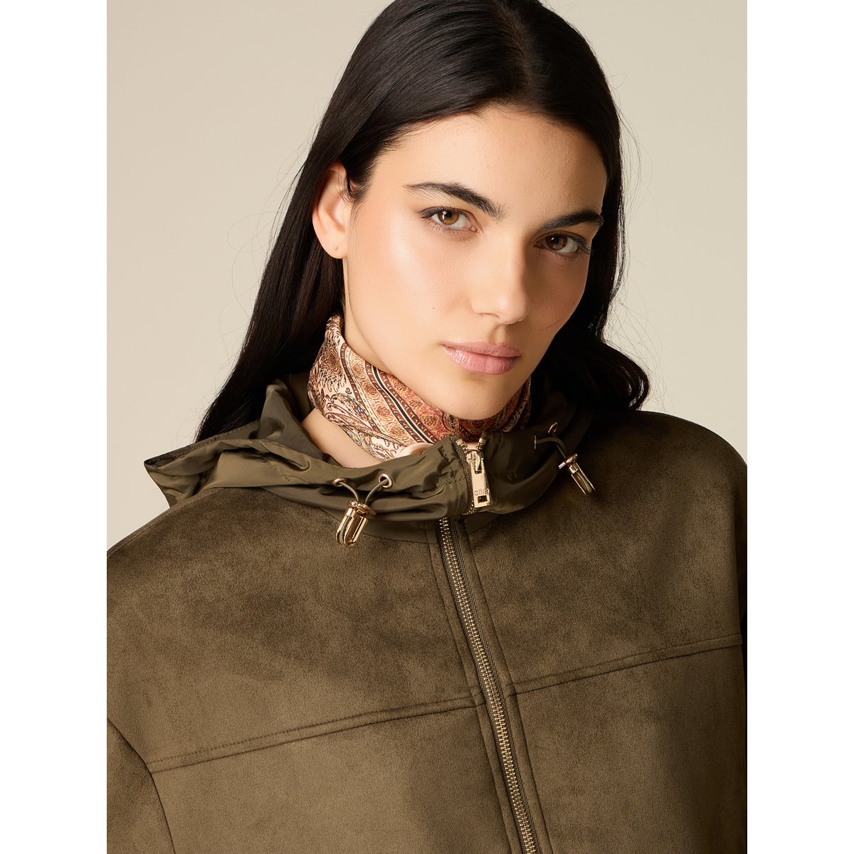 Veste à capuche et zip verde militare, OLTRE