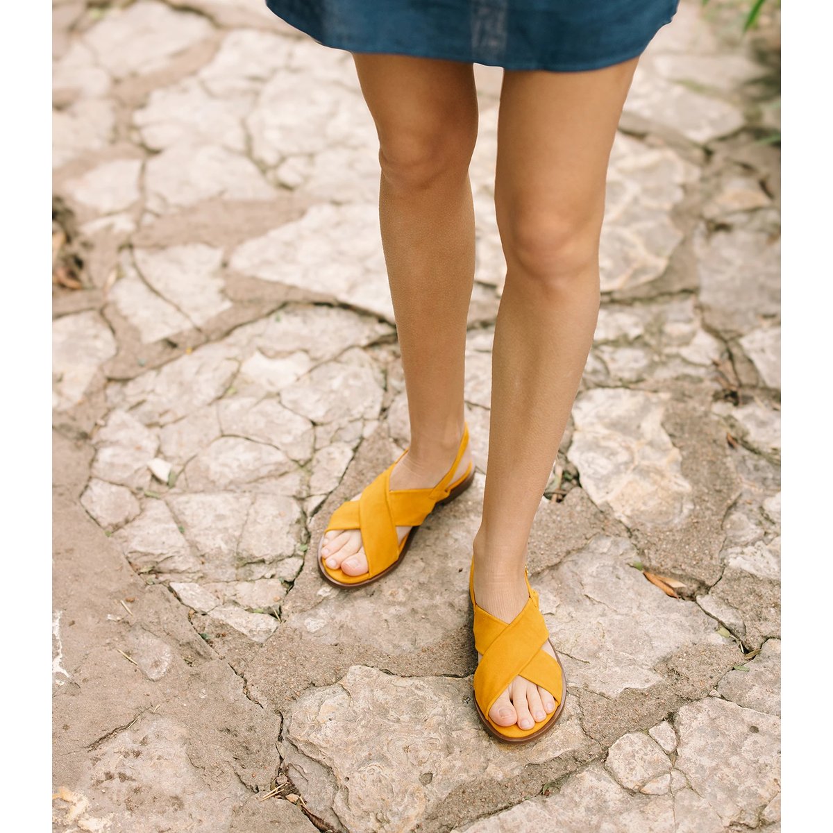 Sandale cuir velours AXELLE jaune, MAISON TOUFET
