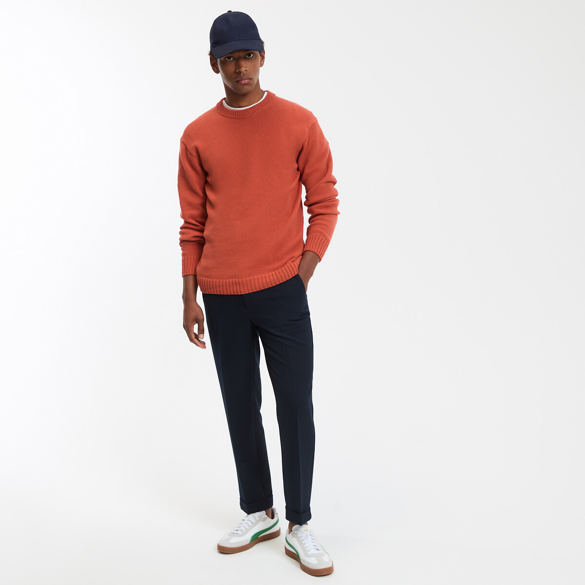 Fine Knit Crew Neck Jumper orange, LA REDOUTE COLLECTIONS