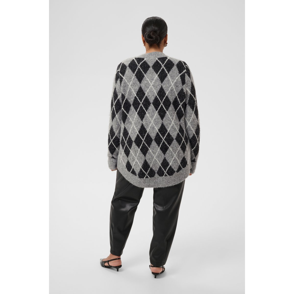 Cardigan à tricot noir black/gm/white argyle, KAFFE CURVE