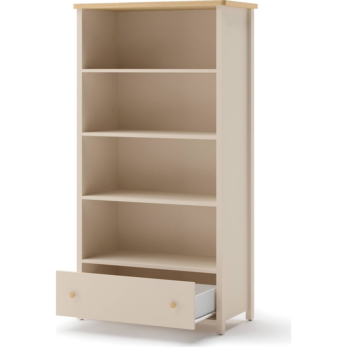 Bibliothèque enfant STORY en bois avec tiroir beige sable et chêne vincenza blanchi, RECOLLECTION
