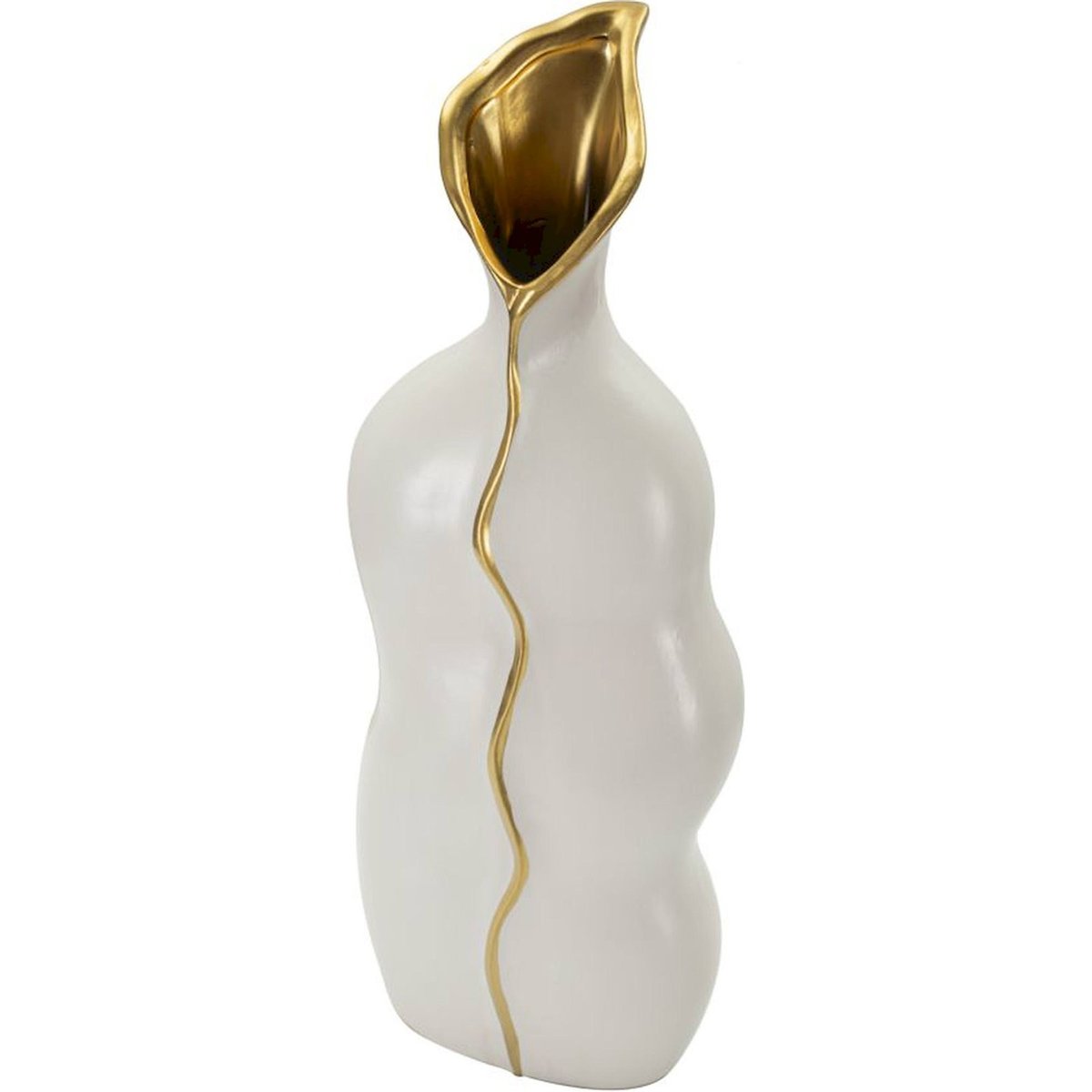 Vase en céramique silhouette ondulée GLAM blanc et or, RECOLLECTION