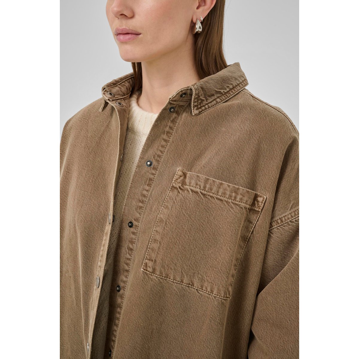 Chemise à manches longues marron tobacco brown washed, MY ESSENTIAL