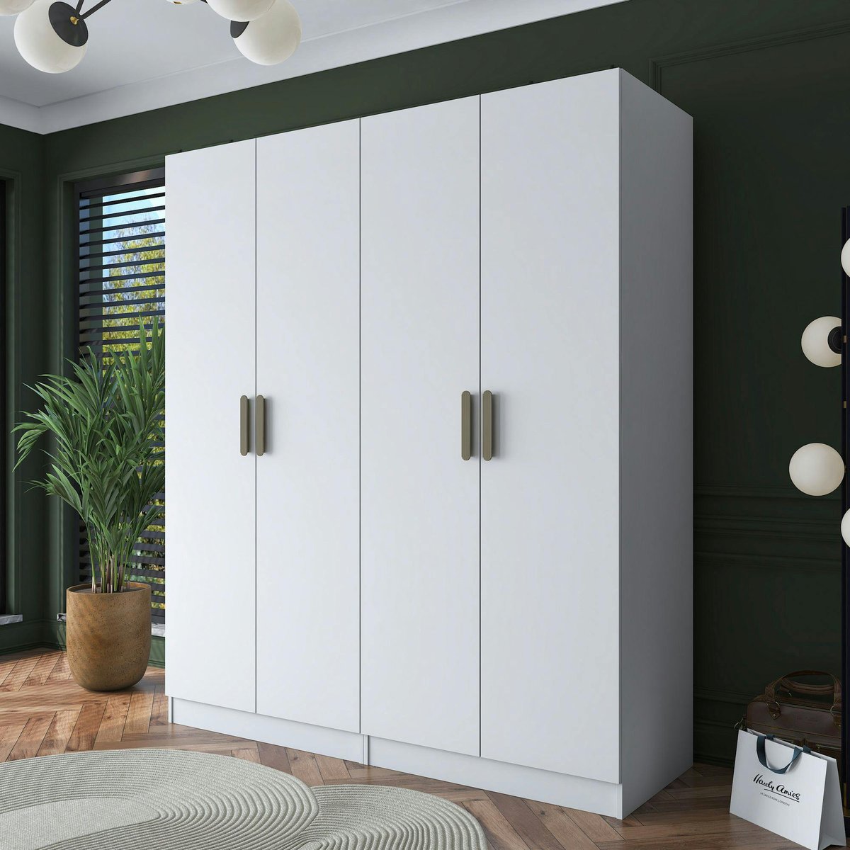 Armoire blanche 4 portes à poignées verticales BYRON blanc, PIER IMPORT