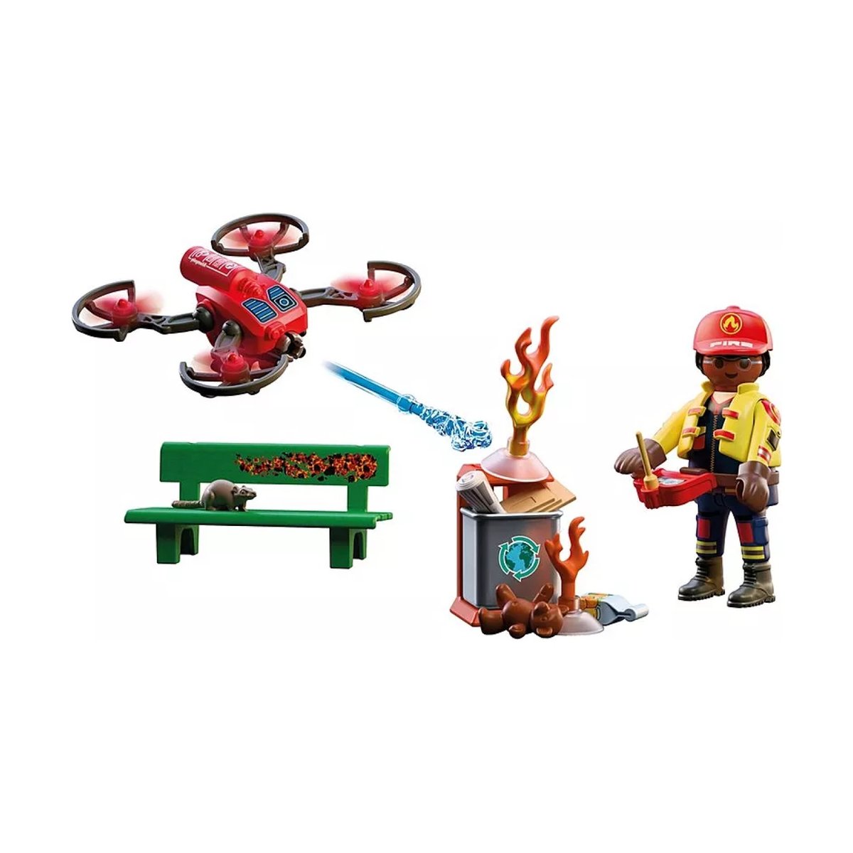 Drone de pompiers avec flèches d'eau multicolore, PLAYMOBIL