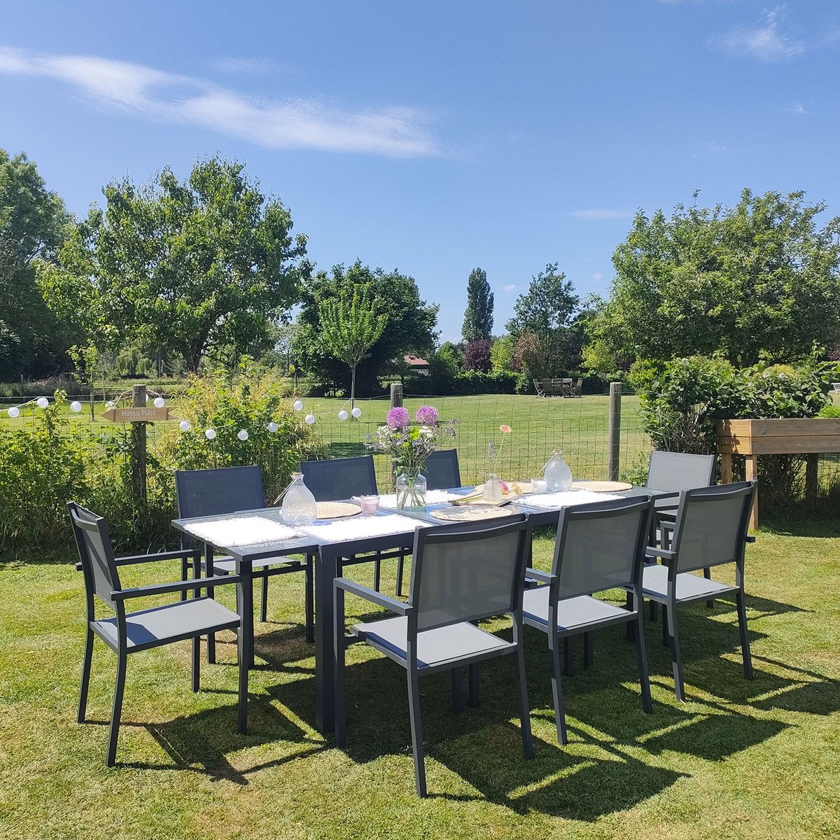 Salon de jardin, extensible, 8 pl, FIRENZE gris, HAPPY GARDEN