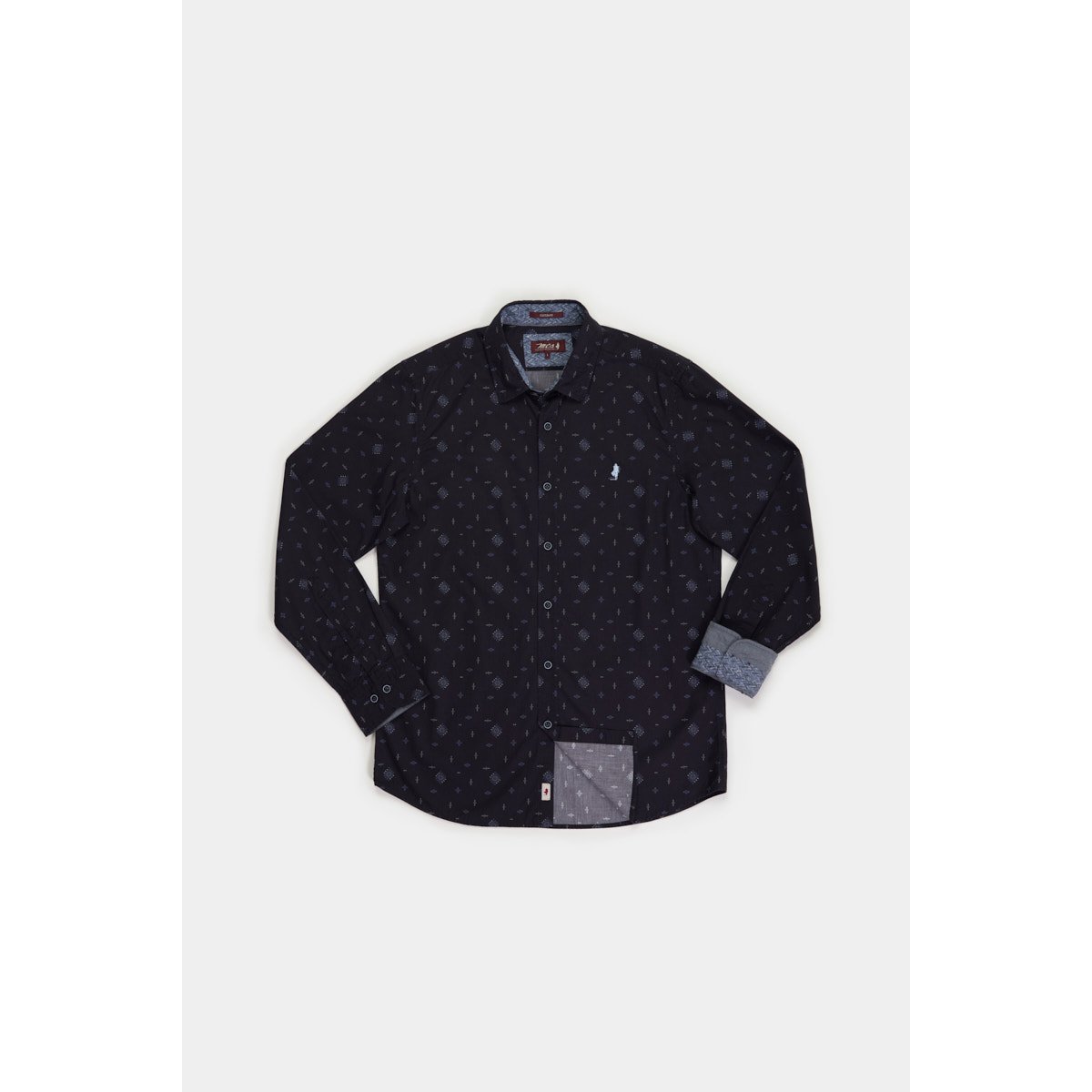 Chemise imprimée losanges éthniques bleu marine, MCS
