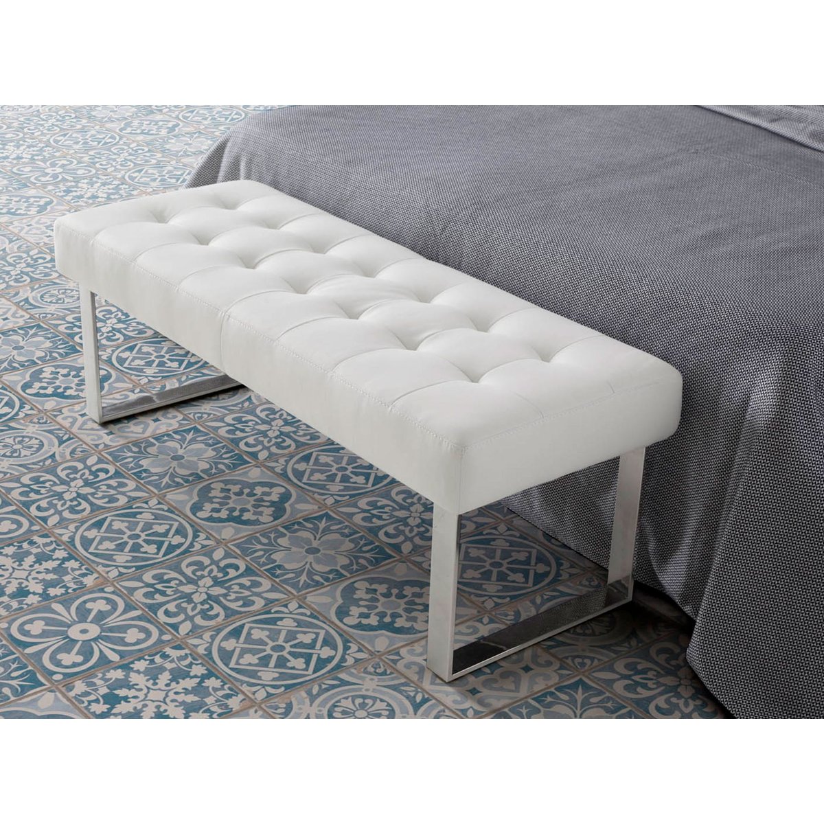 Banc en similicuir blanc blanc | acier, ANGEL CERDA