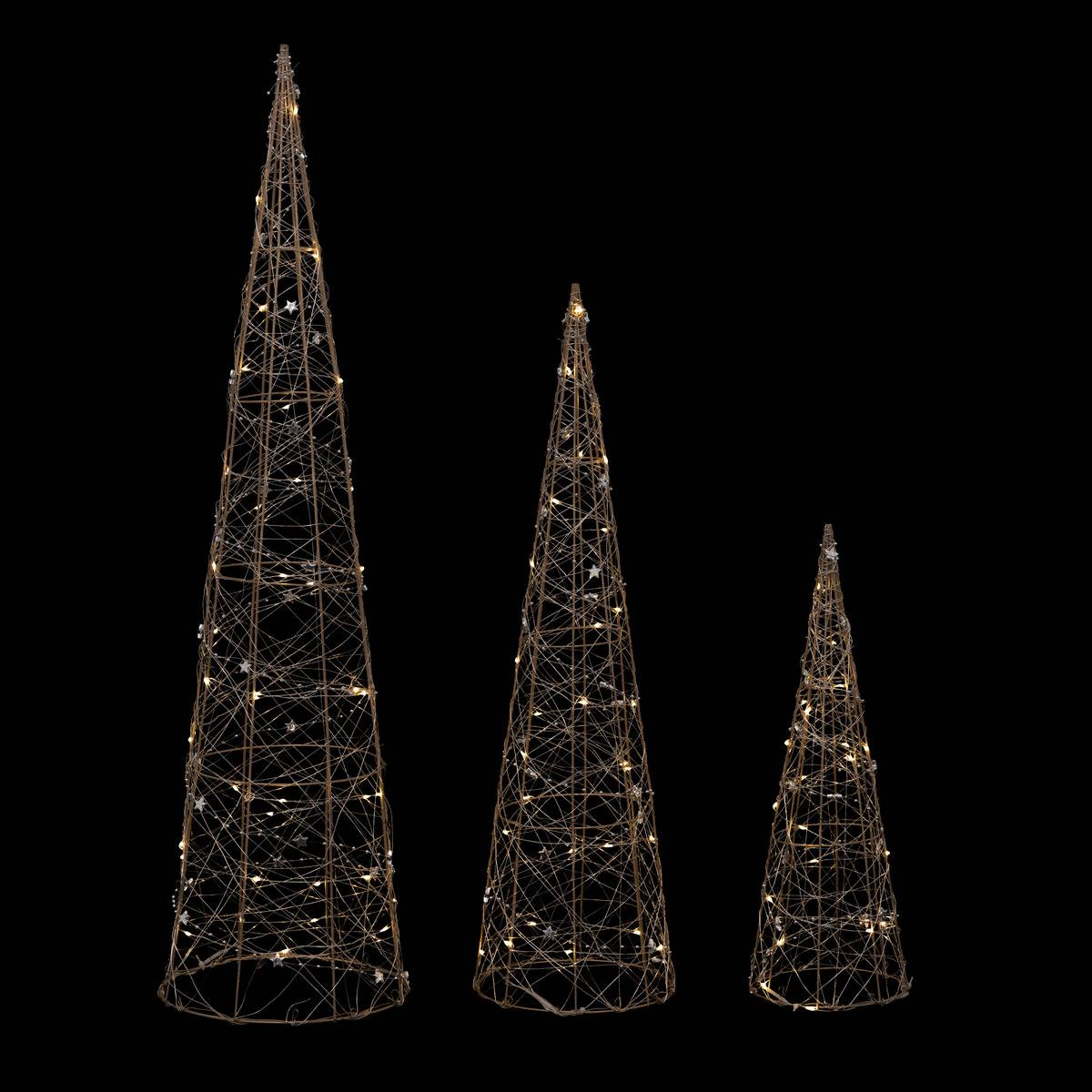 Décoration 3 sapins LED XMAS doré, FEERIC LIGHTS & CHRISTMAS