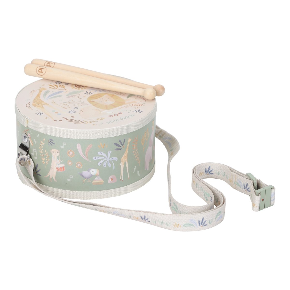 Tambour vert, multicolore, bois, LITTLE DUTCH