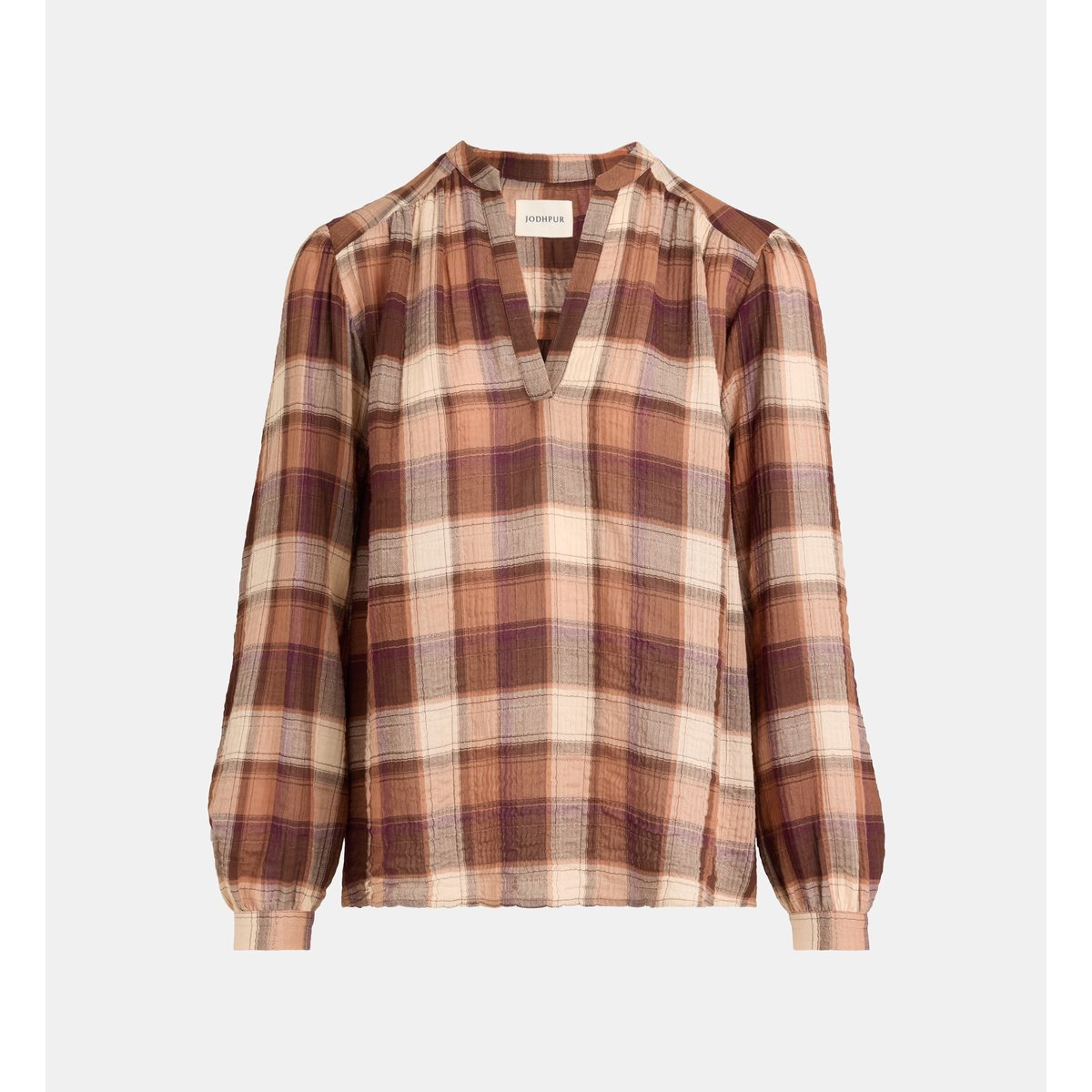 Blouse confort olone à carreaux coton bio marron et rouge, JODHPUR