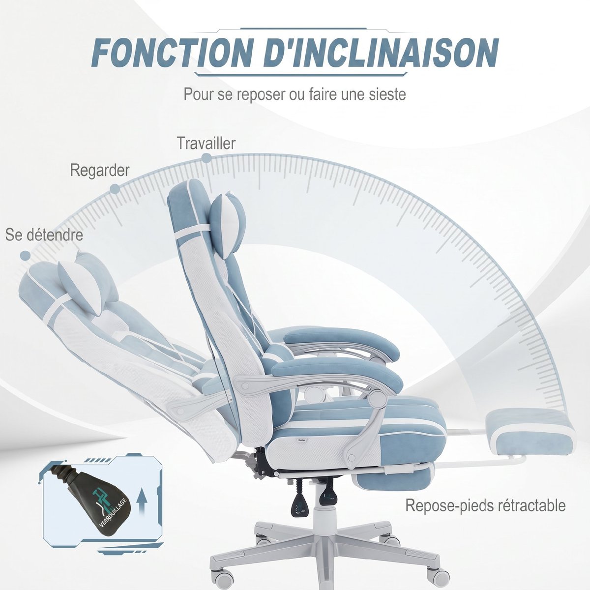 Fauteuil gaming Polyuréthane Bleu bleu, HOMCOM