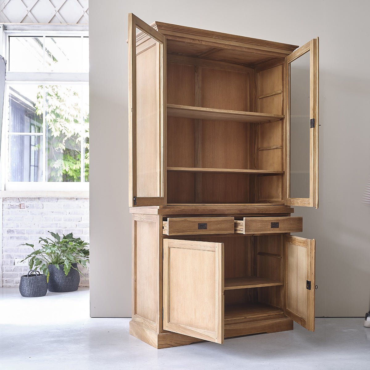 Vaisselier en teck massif 120 cm BOSTON naturel, BERAH GETAH