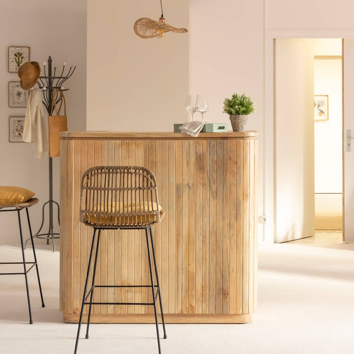 Meuble bar en bois de manguier LOU bois clair, MADE IN MEUBLES