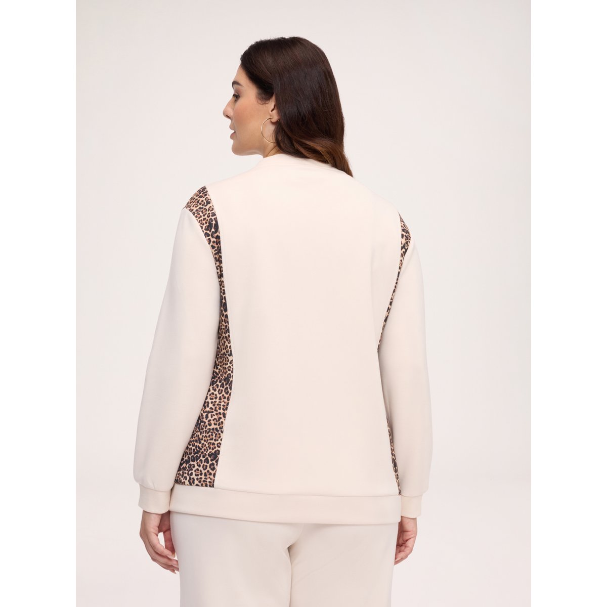 Sweat ouvert avec inserts animaliers beige, FIORELLA RUBINO