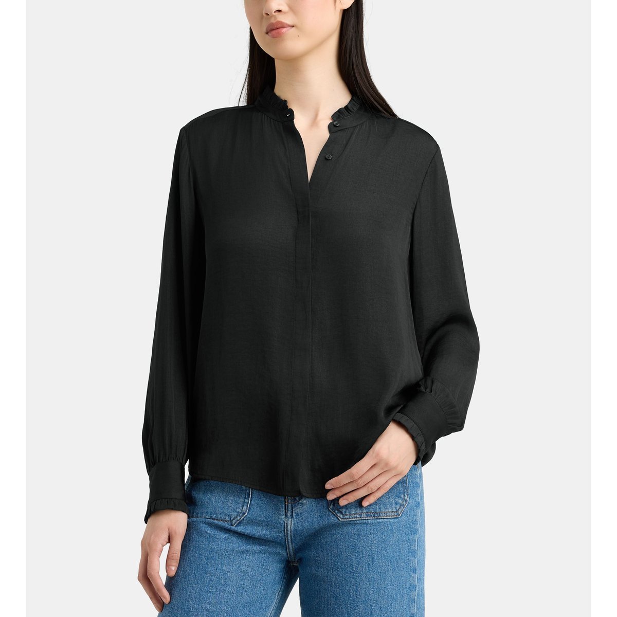 Chemise fluide detroit satl satinée noir, GALERIES LAFAYETTE