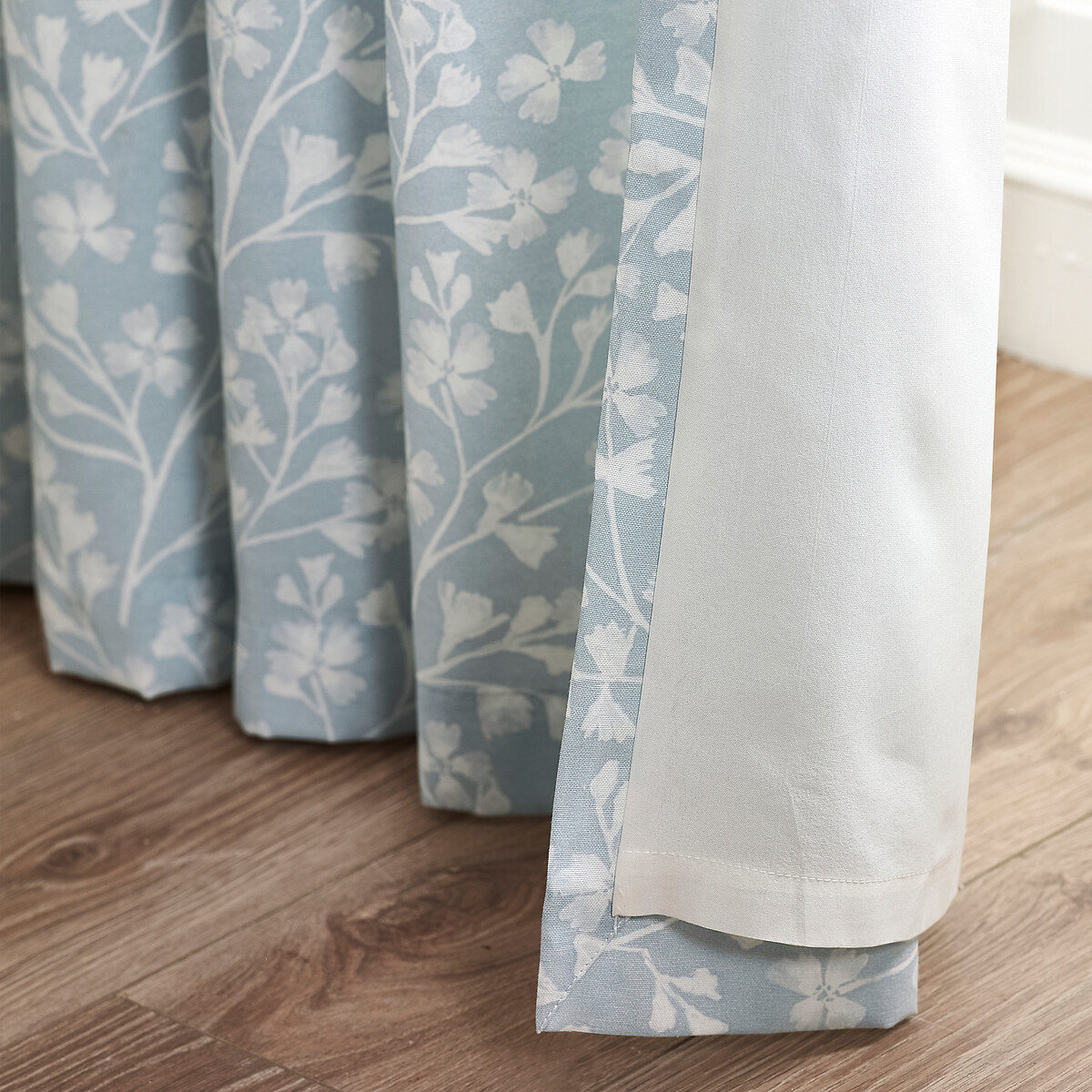 Brooke Floral Lined Pencil Pleat Curtains duck egg blue, CATHERINE LANSFIELD