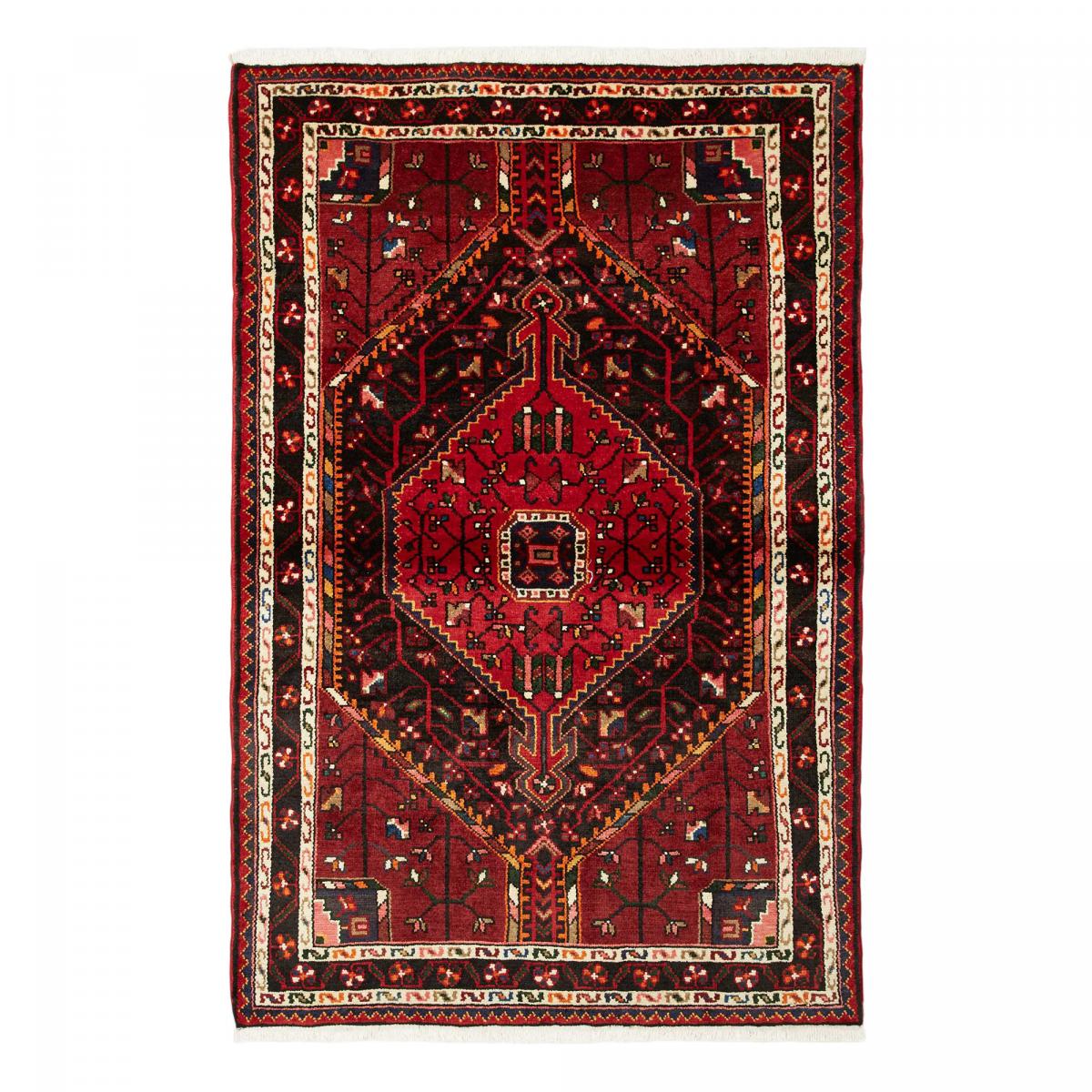 Tapis d'orient au motif oriental, noué à la main, HAMADAN 14 bordeaux, noir, rouge, UN AMOUR DE TAPIS