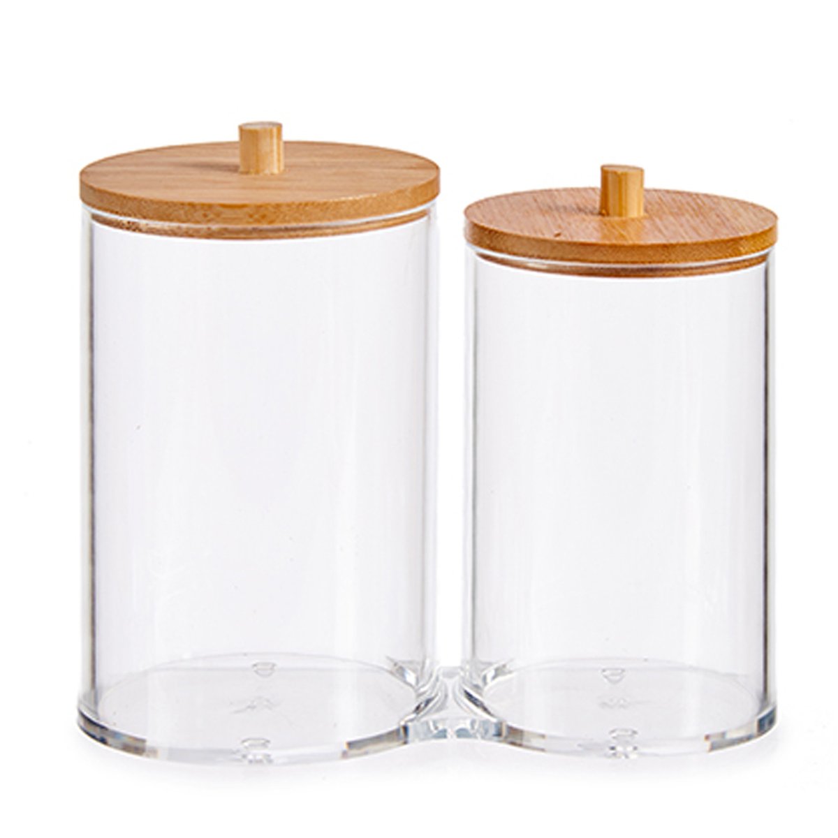 Distributeur coton-tiges et coton transparent et bambou 15x8x13.5cm bois, WADIGA