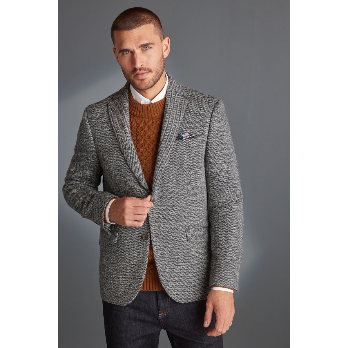 Blazer harris tweed à chevrons gris, NEXT