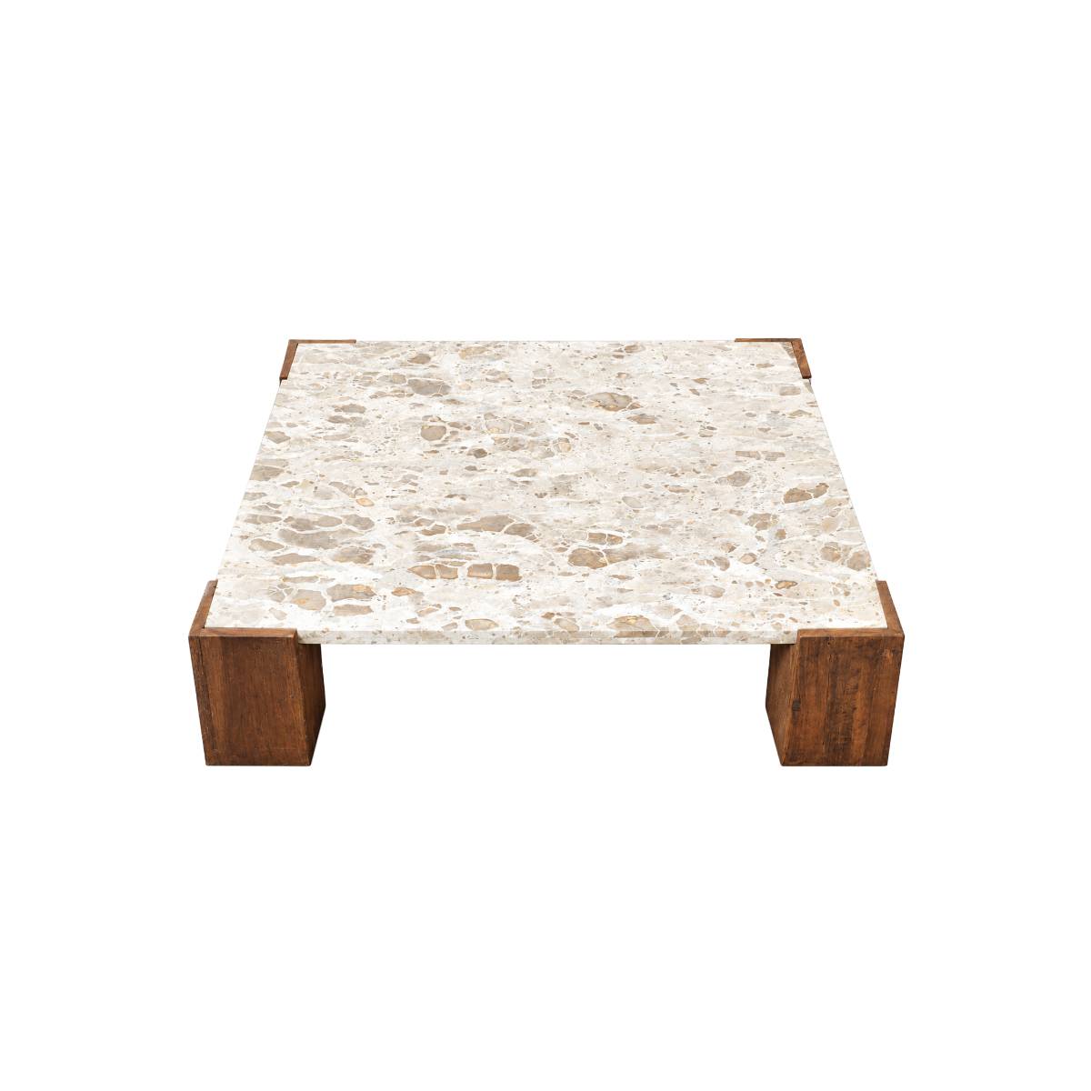 Table basse carrée en bois recyclé et marbre CAPUCINE bois foncé, MADE IN MEUBLES
