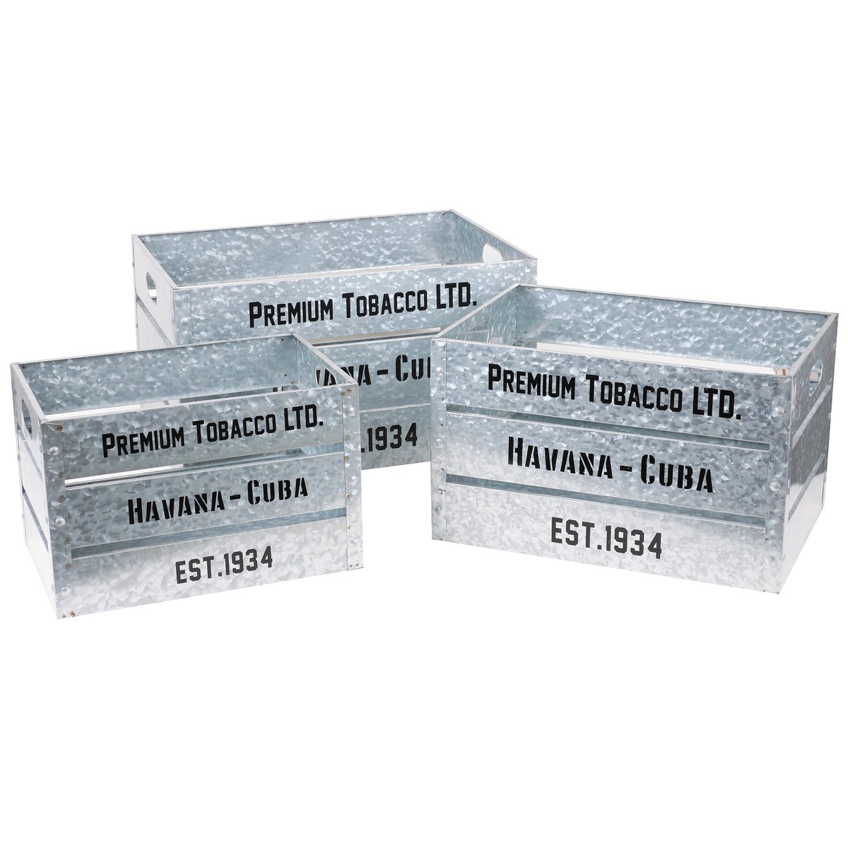 Set de 3 caisses en métal effet zinc vintage 51x35x28cm gris, WADIGA
