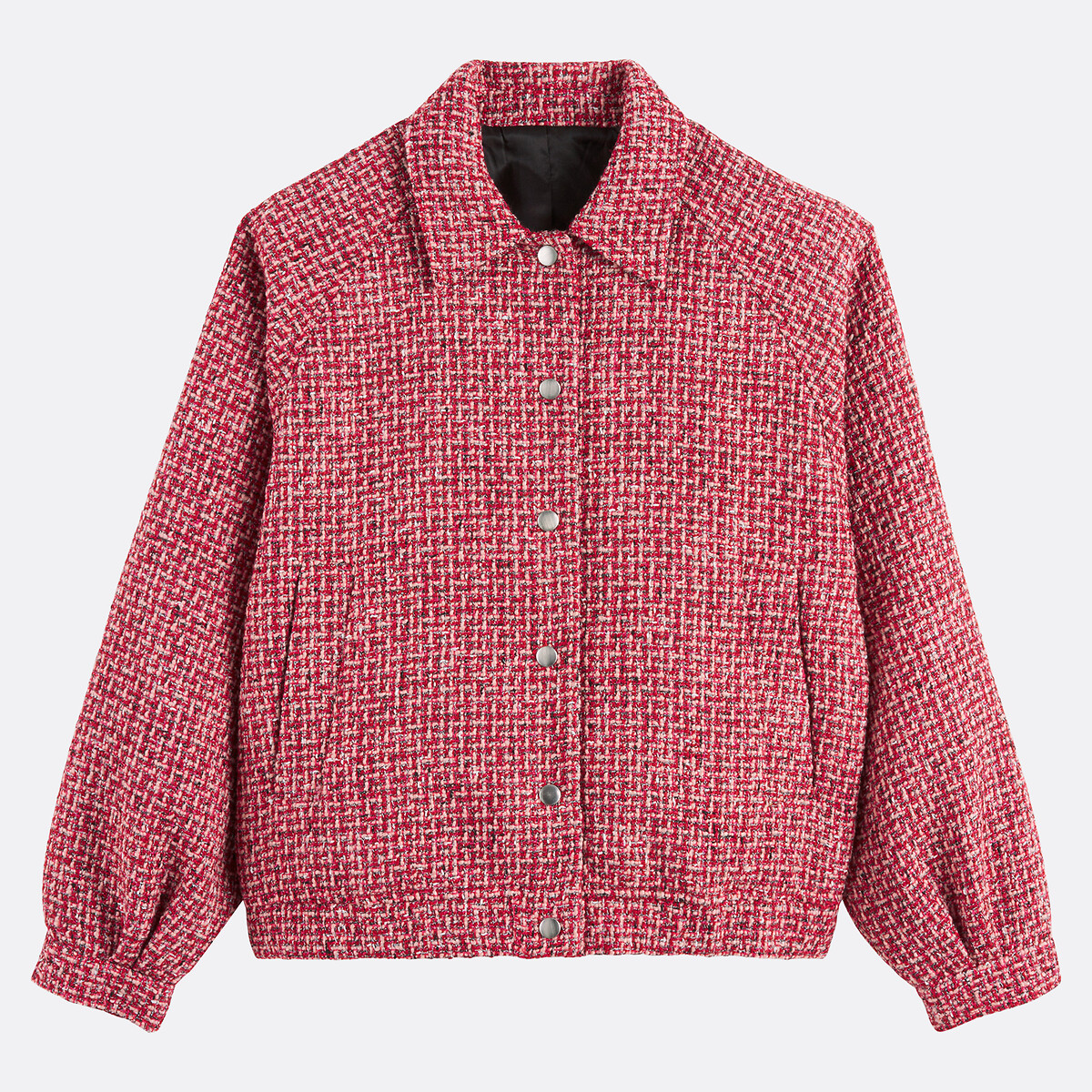 Short Oversize Bomber Jacket in Tweed pink print, LA REDOUTE COLLECTIONS